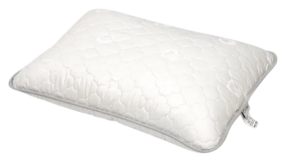 Vorelia Cotton Pillow: an ivory quilted pillow with grey piping