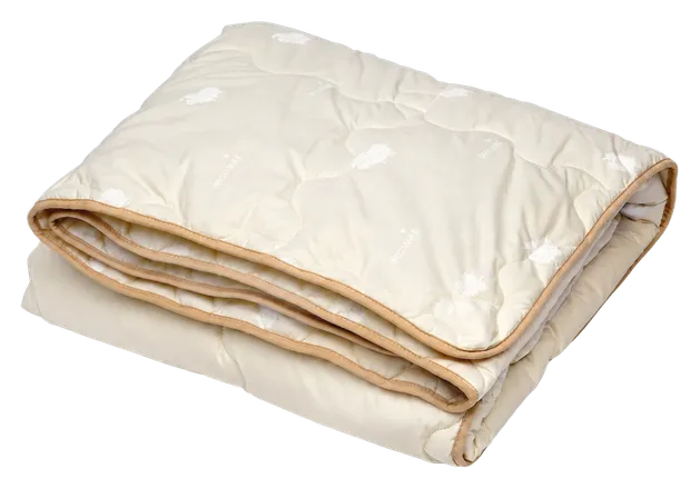 Vorelia Wool Duvet, folded: cream quilted fabric with tan piping