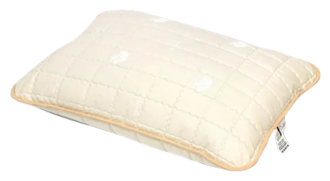 Vorelia Wool Pillow: a cream pillow with box quilting and tan piping